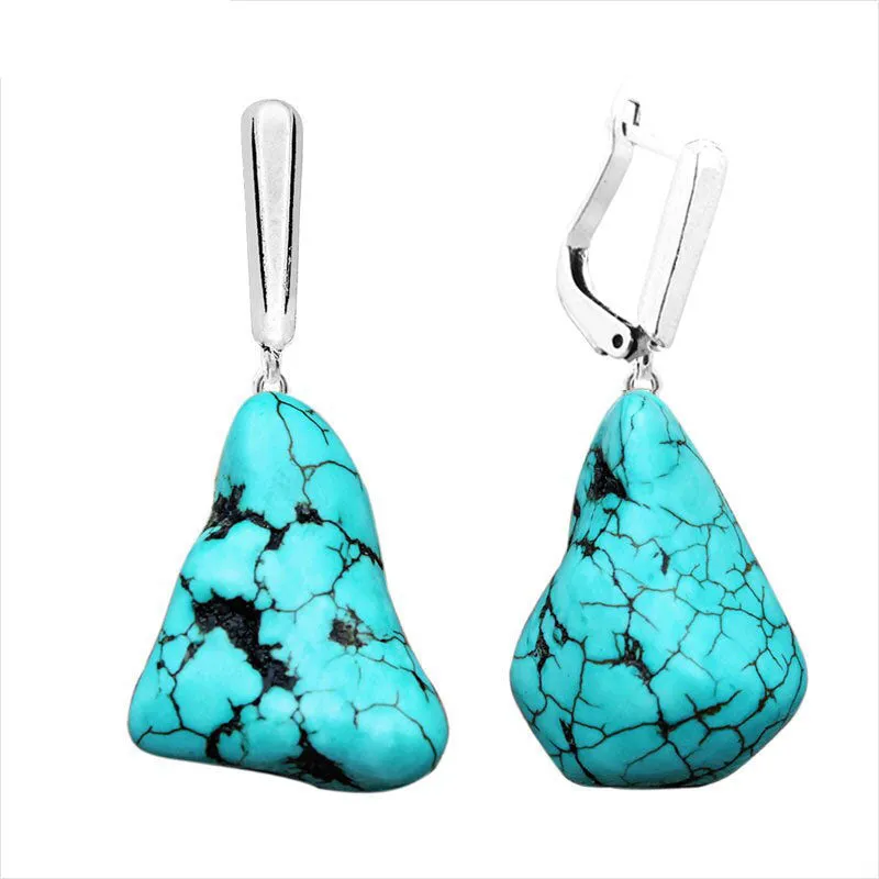 Irregular Natural Turquoises Pendant Earrings For Women