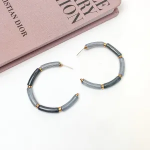 Island Style Tube Beaded Hoop Earrings in Gray