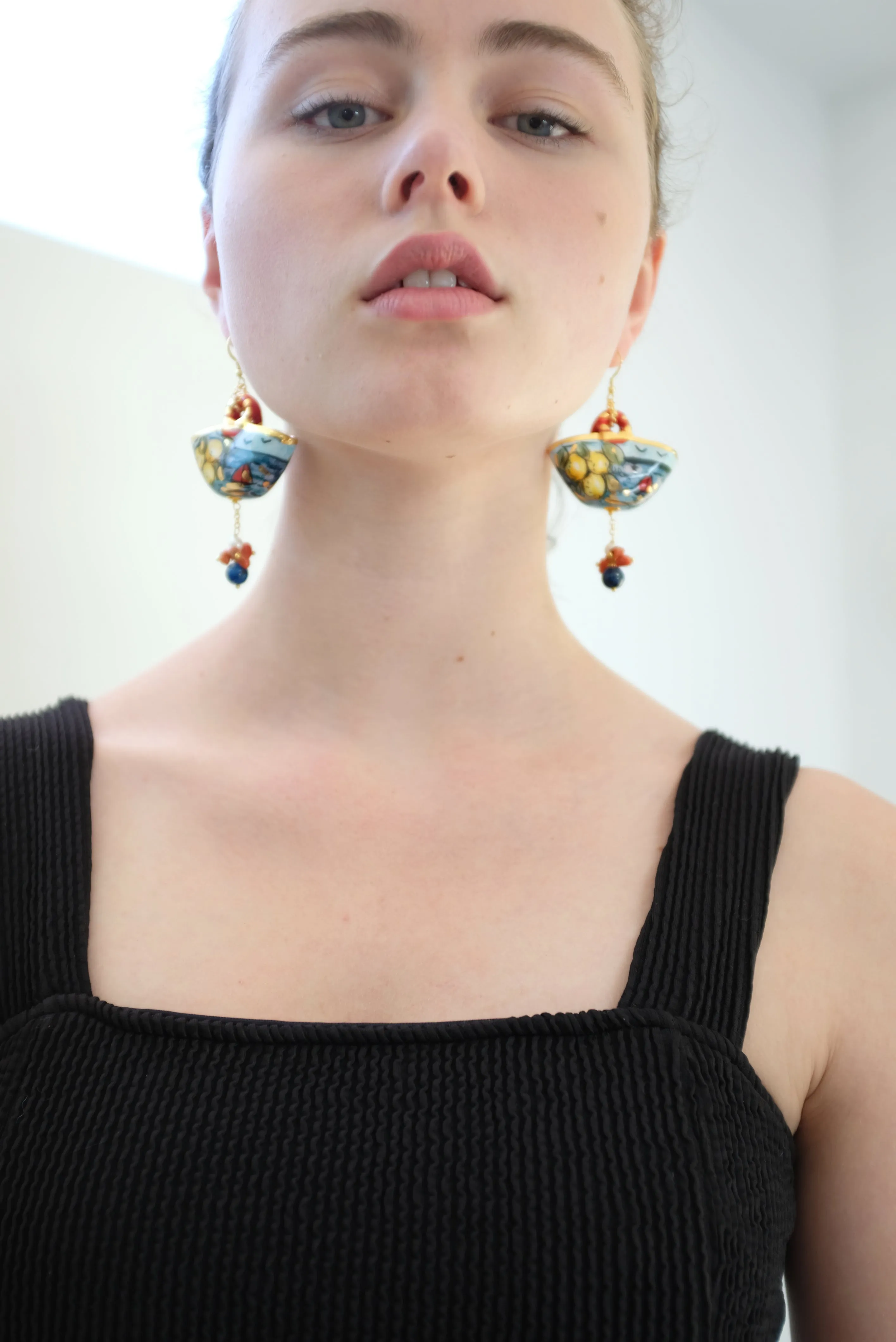 Italian Hand Painted Ceramic Earrings Baskets