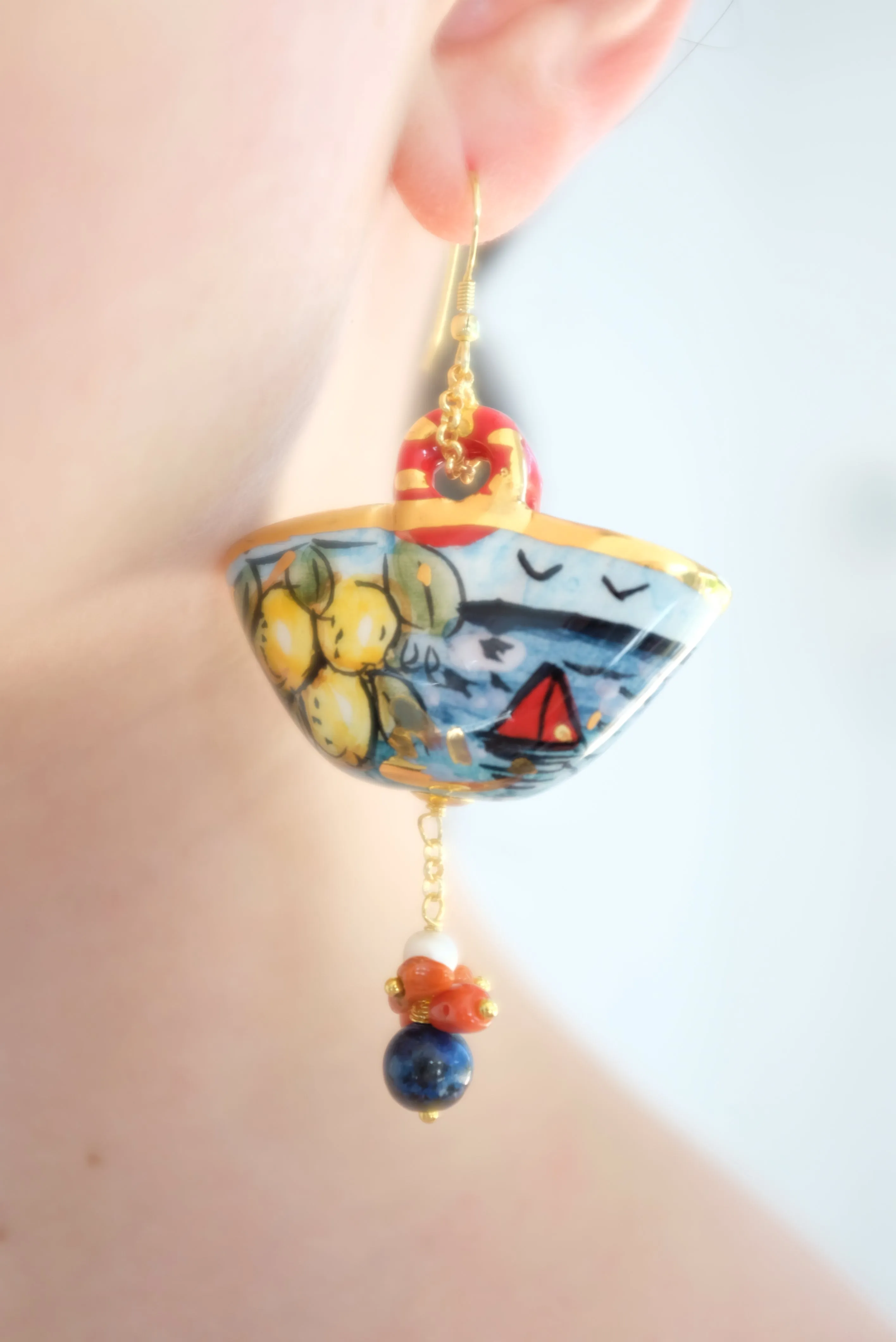 Italian Hand Painted Ceramic Earrings Baskets