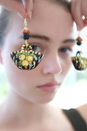 Italian Hand Painted Ceramic Earrings Baskets
