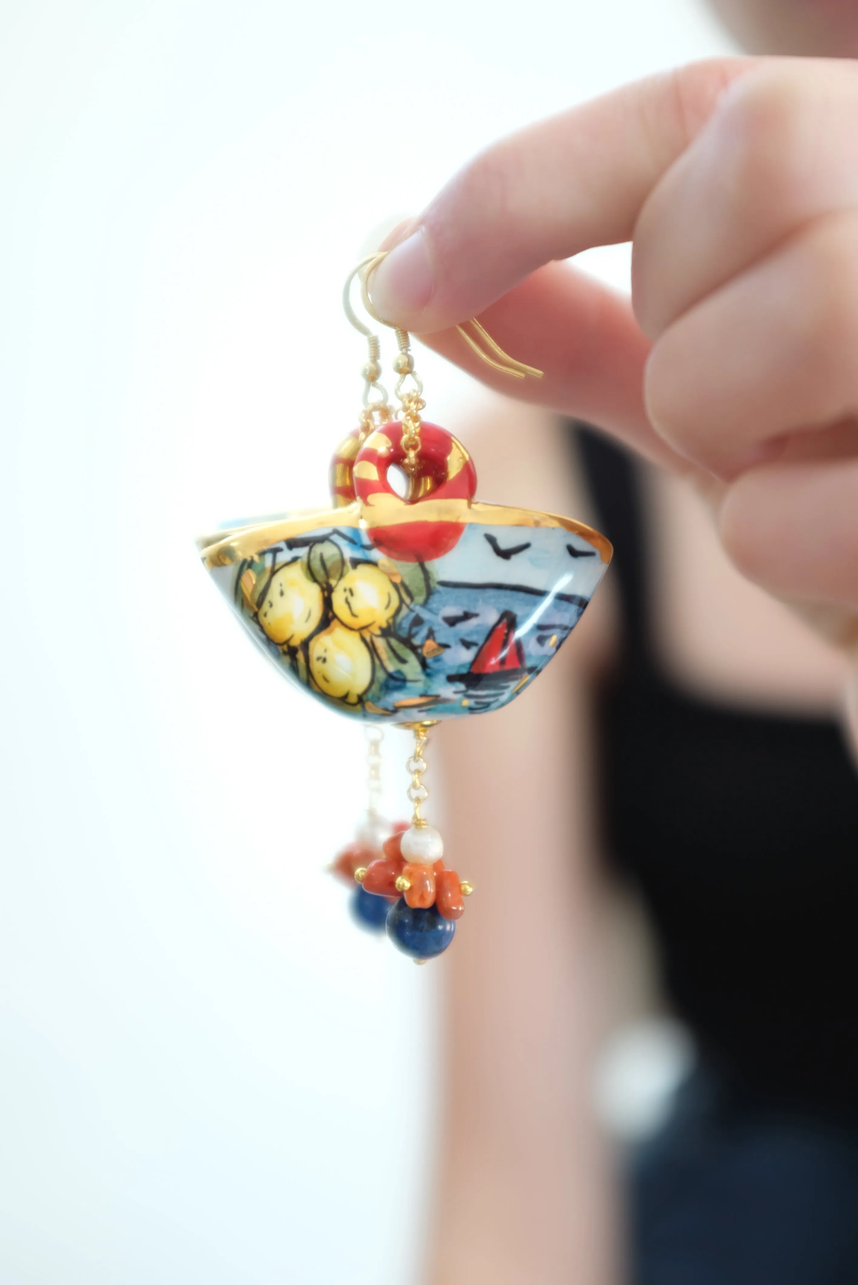 Italian Hand Painted Ceramic Earrings Baskets