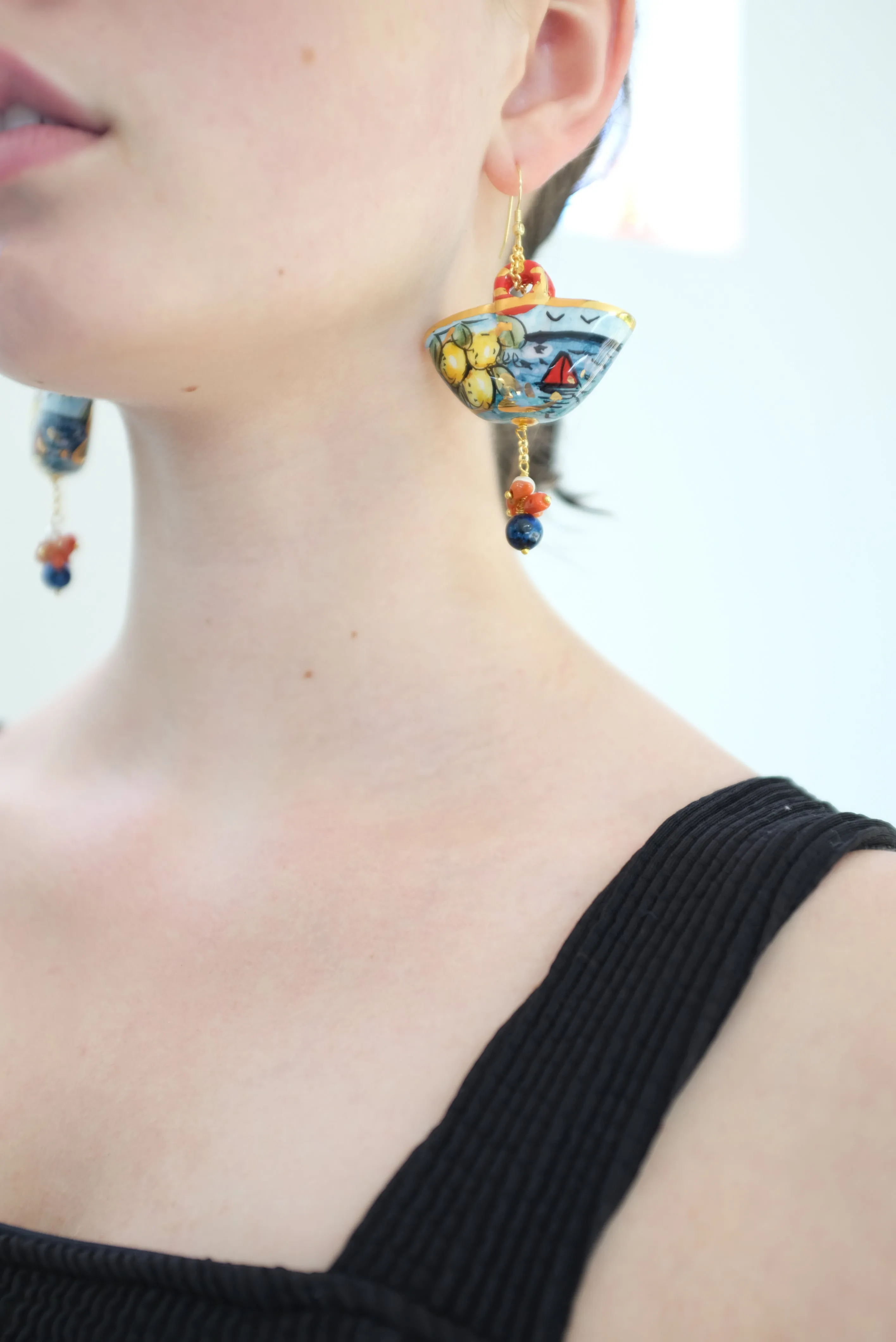 Italian Hand Painted Ceramic Earrings Baskets