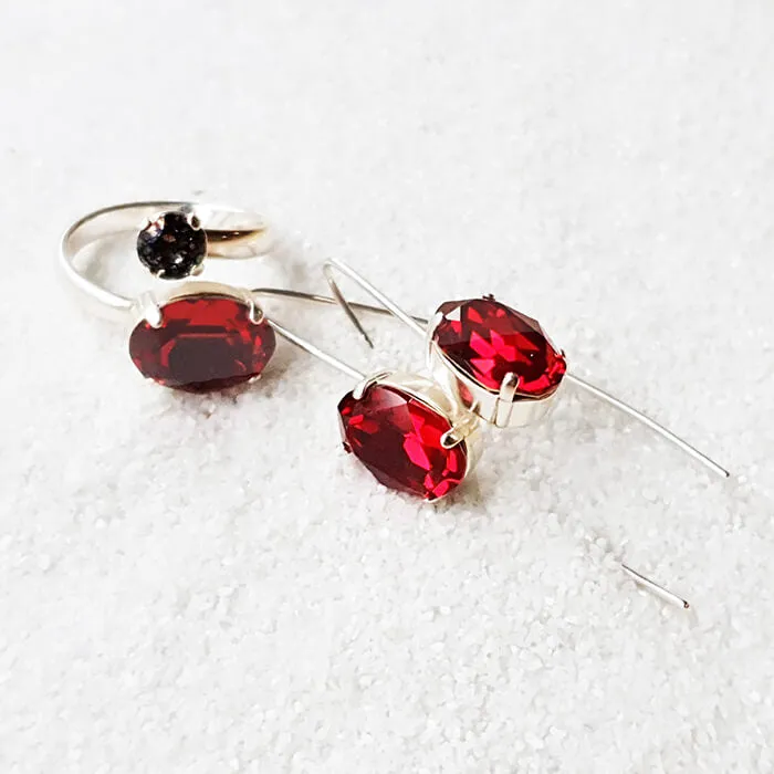 Jenstar Long Red Crystal Earrings