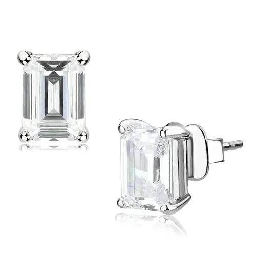 Jewellery Kingdom Asscher Stud Simulated Diamond Silver 2.5 Carat Per Ear Rhodium Earrings