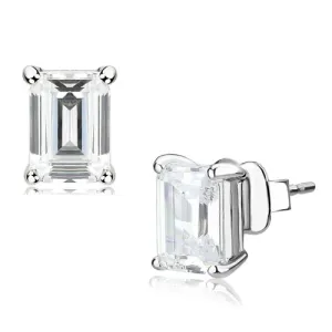 Jewellery Kingdom Asscher Stud Simulated Diamond Silver 2.5 Carat Per Ear Rhodium Earrings