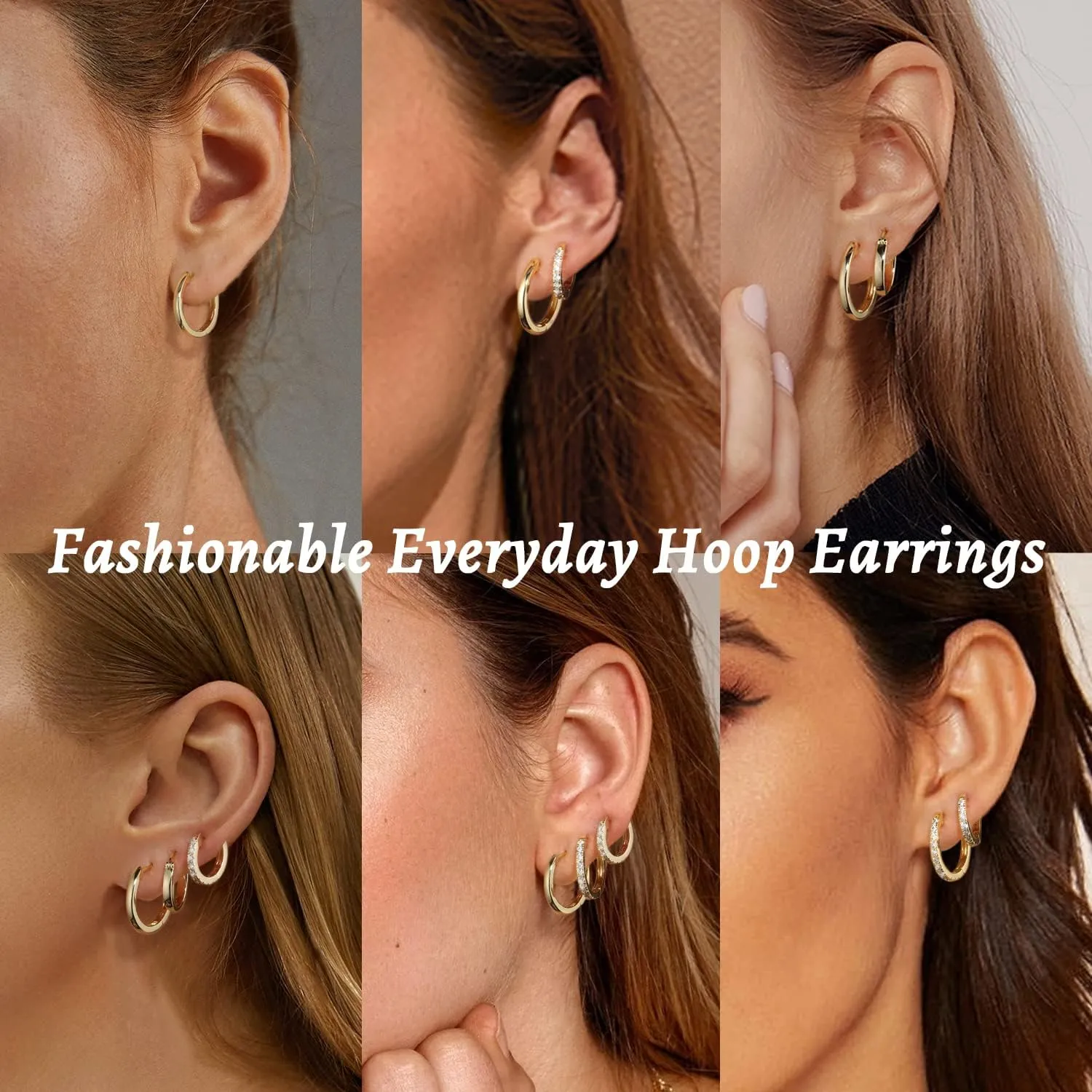 Jewlpire 14K Gold Hoop Earrings with 925 Sterling Silver Post Hypoallergenic Lightweight Small Hoop Earrings for Women 15mm 20mm Huggie Earrings