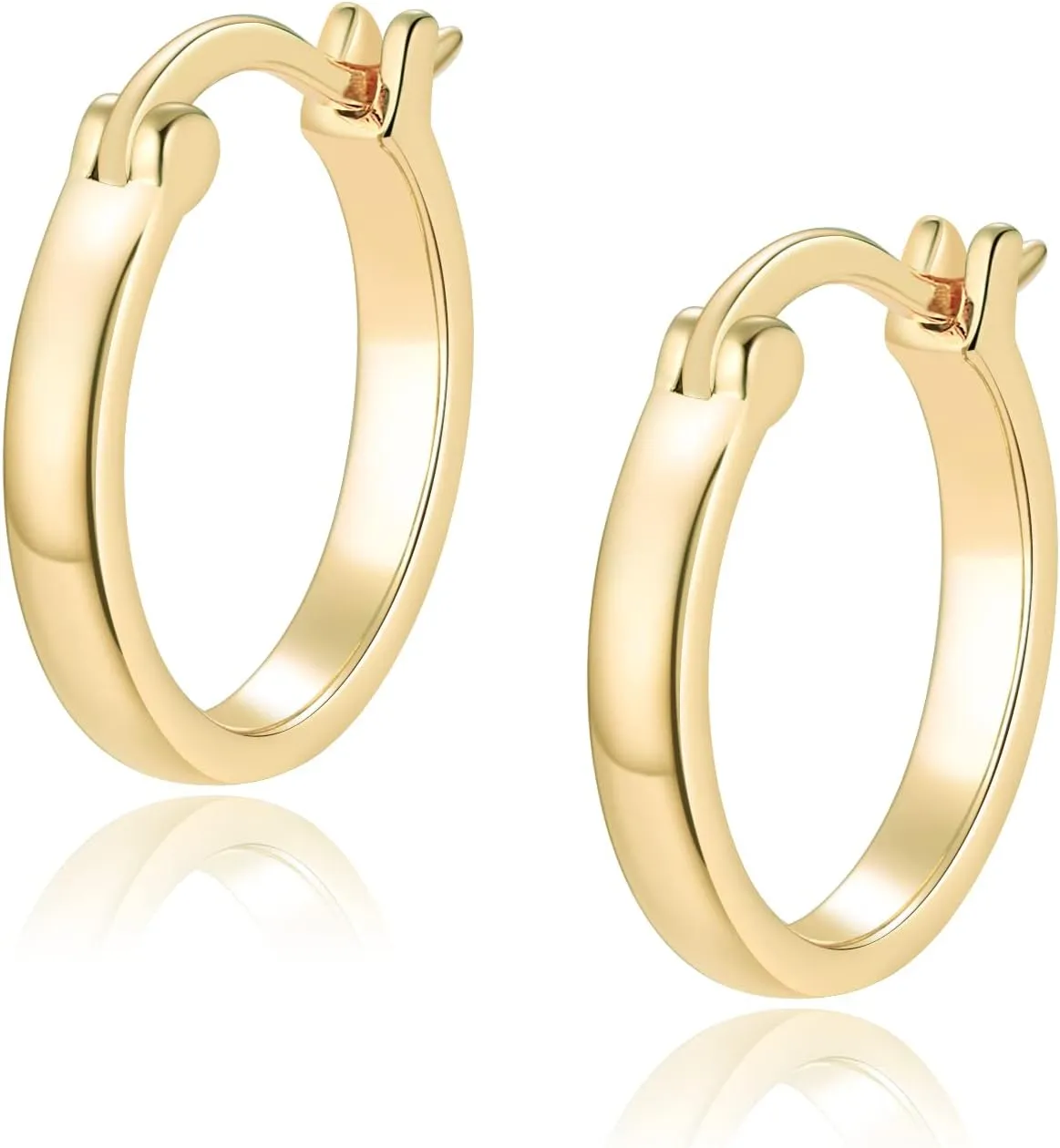 Jewlpire 14K Gold Hoop Earrings with 925 Sterling Silver Post Hypoallergenic Lightweight Small Hoop Earrings for Women 15mm 20mm Huggie Earrings