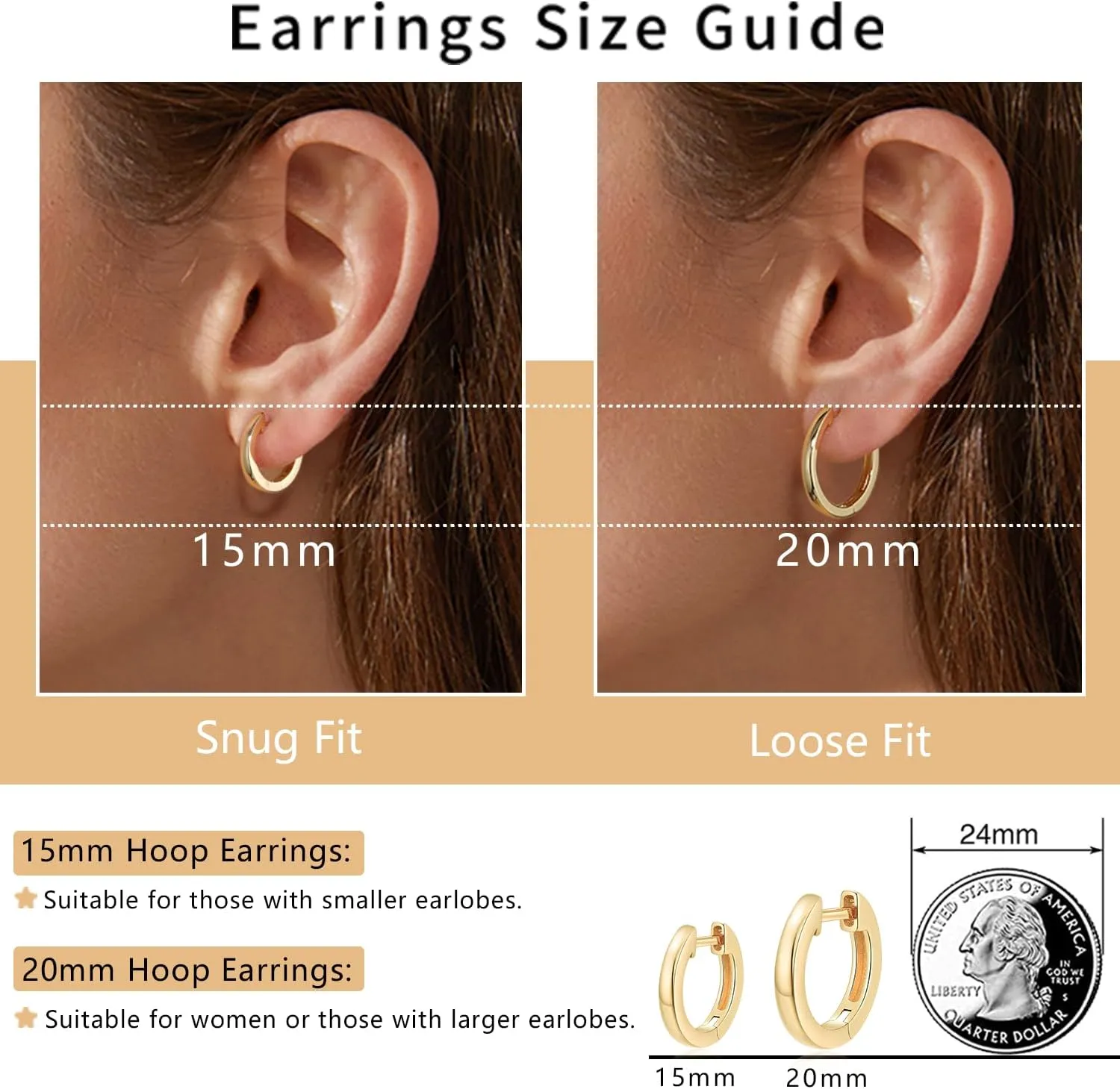 Jewlpire 14K Gold Hoop Earrings with 925 Sterling Silver Post Hypoallergenic Lightweight Small Hoop Earrings for Women 15mm 20mm Huggie Earrings