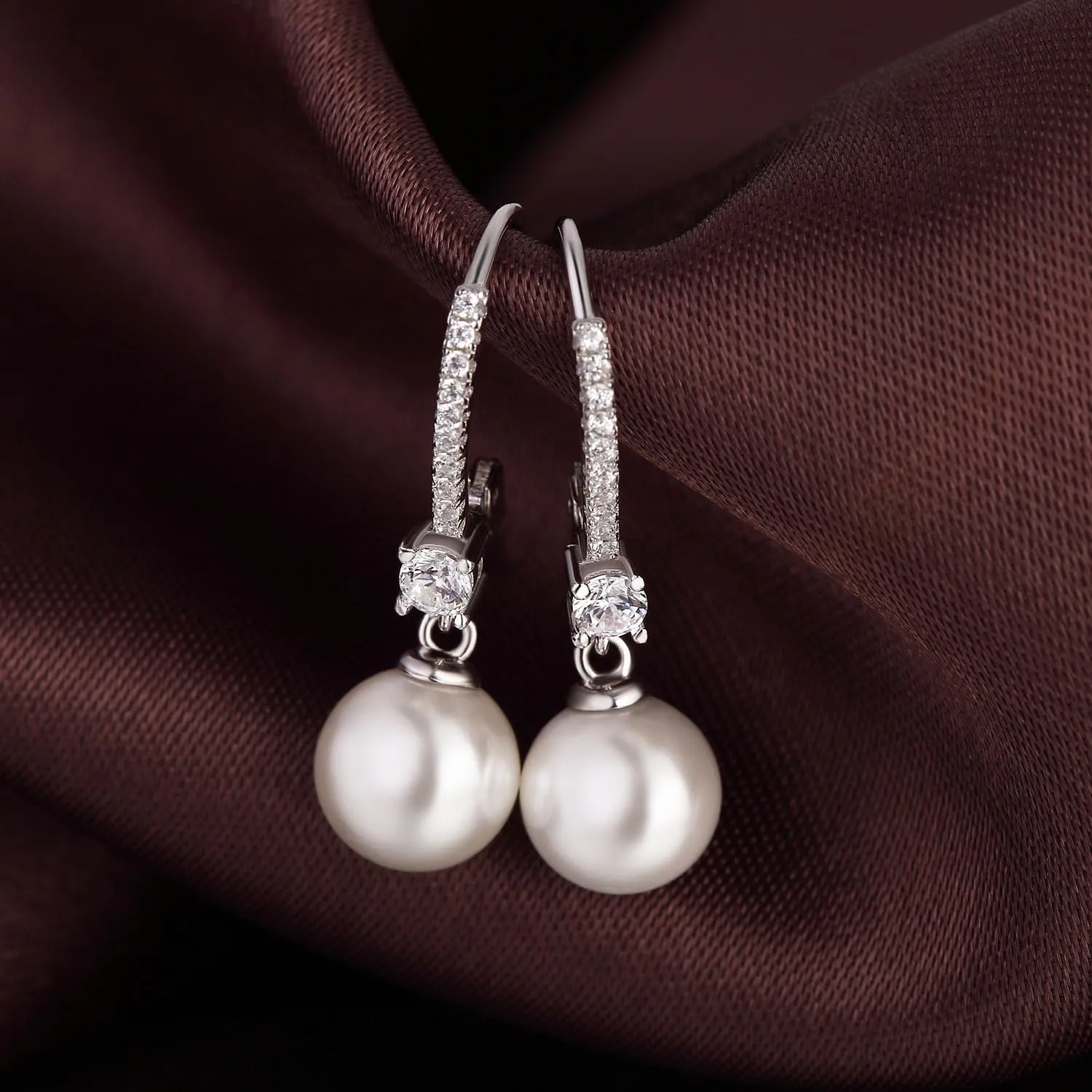 Jiamiao Sterling Silver Pearl Drop Earrings - 10mm Black/Pearl and Diamond Dangle Leverback Earrings for Women
