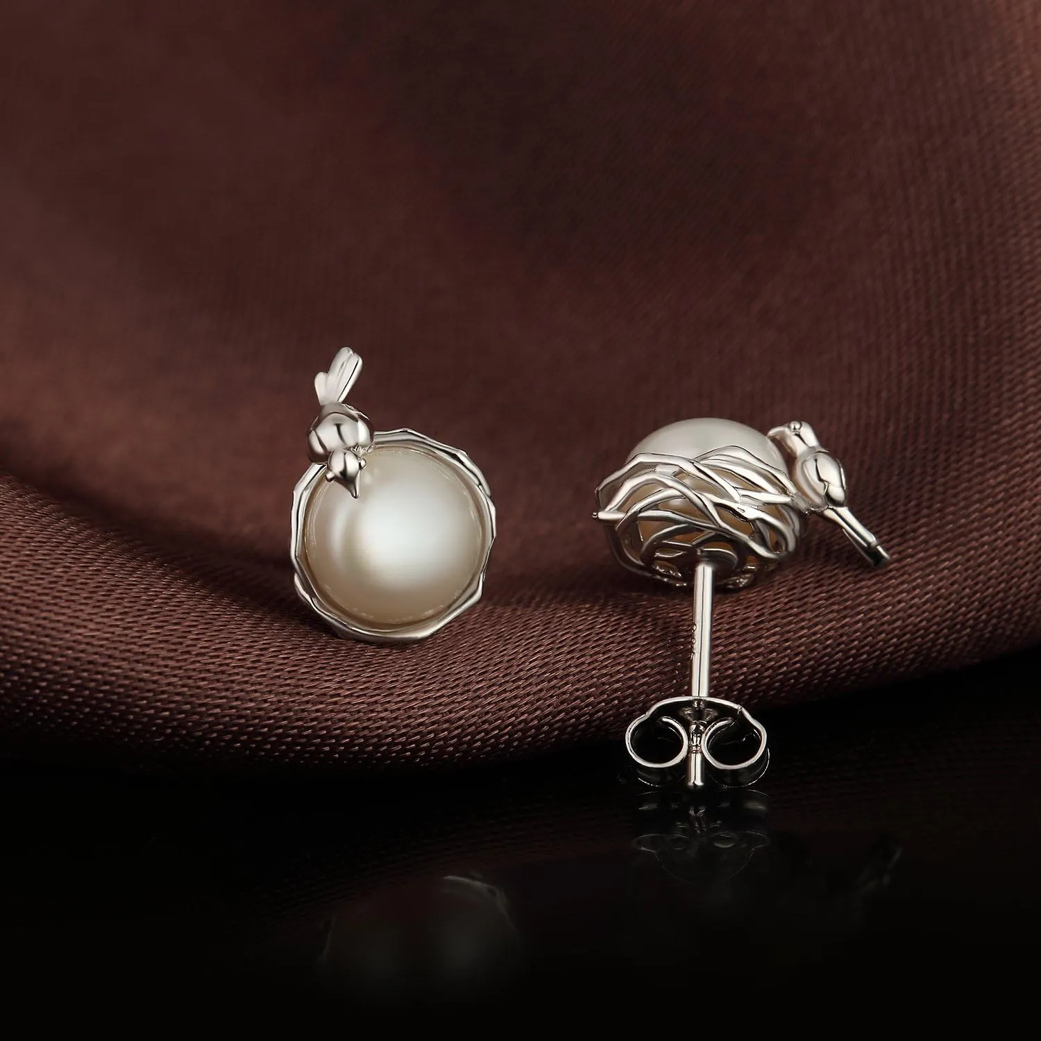 Jiamiaoi Cat Pearl Earrings Sterling Silver Fresh Water Pearl Earrings 7.5MM-8MM, Cute Cat Earrings Silver Cat Jewelry for Women,Lovely Animal Jewelry, Come with Gift Box