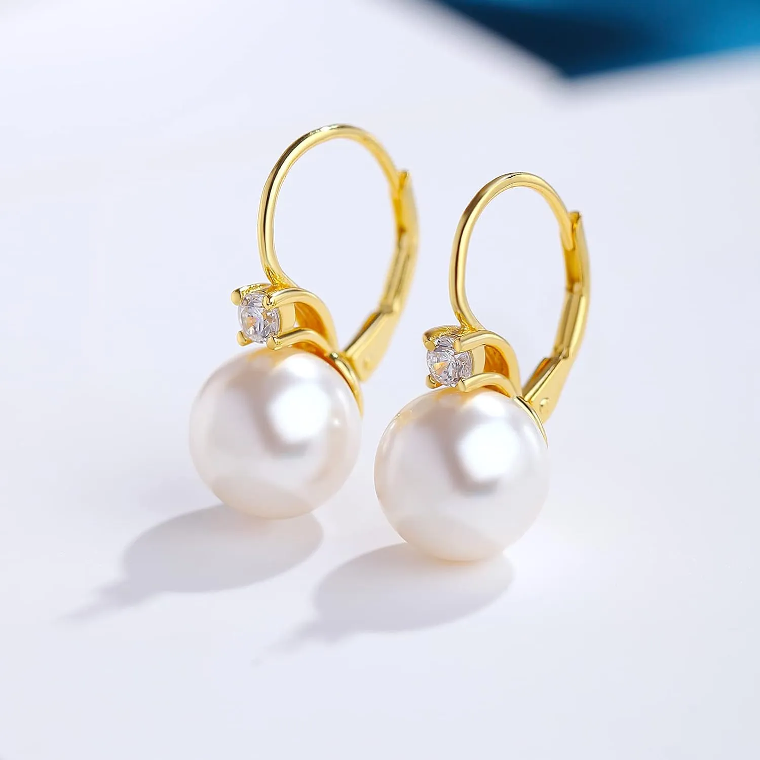 Jiamiaoi Pearl Diamond Earrings for Women Dangle Drop Earrings 925 Sterling Silver Pearl Lever Back Drop Earrings Pearl Silver Earrings for Women Come with Gift Box