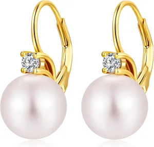 Jiamiaoi Pearl Diamond Earrings for Women Dangle Drop Earrings 925 Sterling Silver Pearl Lever Back Drop Earrings Pearl Silver Earrings for Women Come with Gift Box