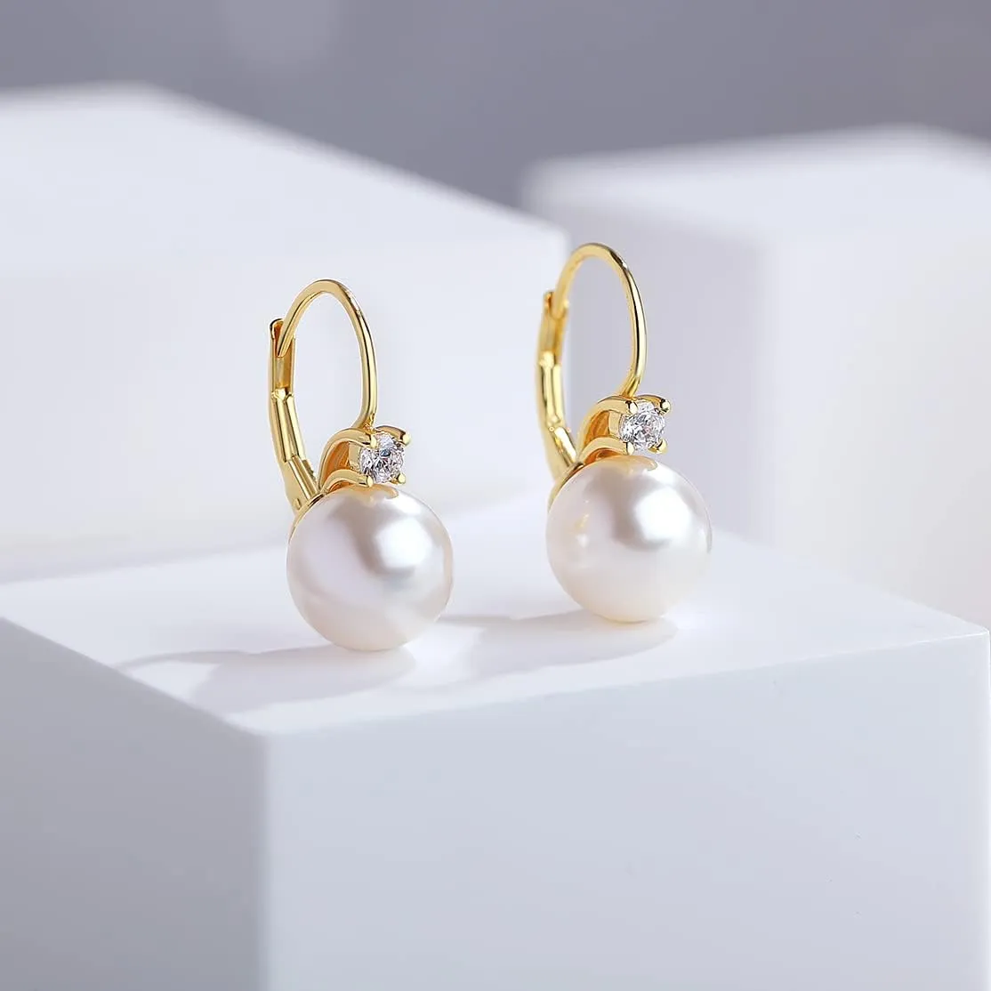 Jiamiaoi Pearl Diamond Earrings for Women Dangle Drop Earrings 925 Sterling Silver Pearl Lever Back Drop Earrings Pearl Silver Earrings for Women Come with Gift Box