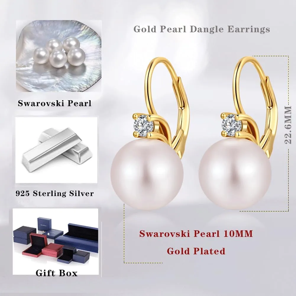 Jiamiaoi Pearl Diamond Earrings for Women Dangle Drop Earrings 925 Sterling Silver Pearl Lever Back Drop Earrings Pearl Silver Earrings for Women Come with Gift Box