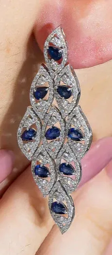 Johanna Pear Cut Sapphire & Diamond Drop Earrings in 14K White Gold