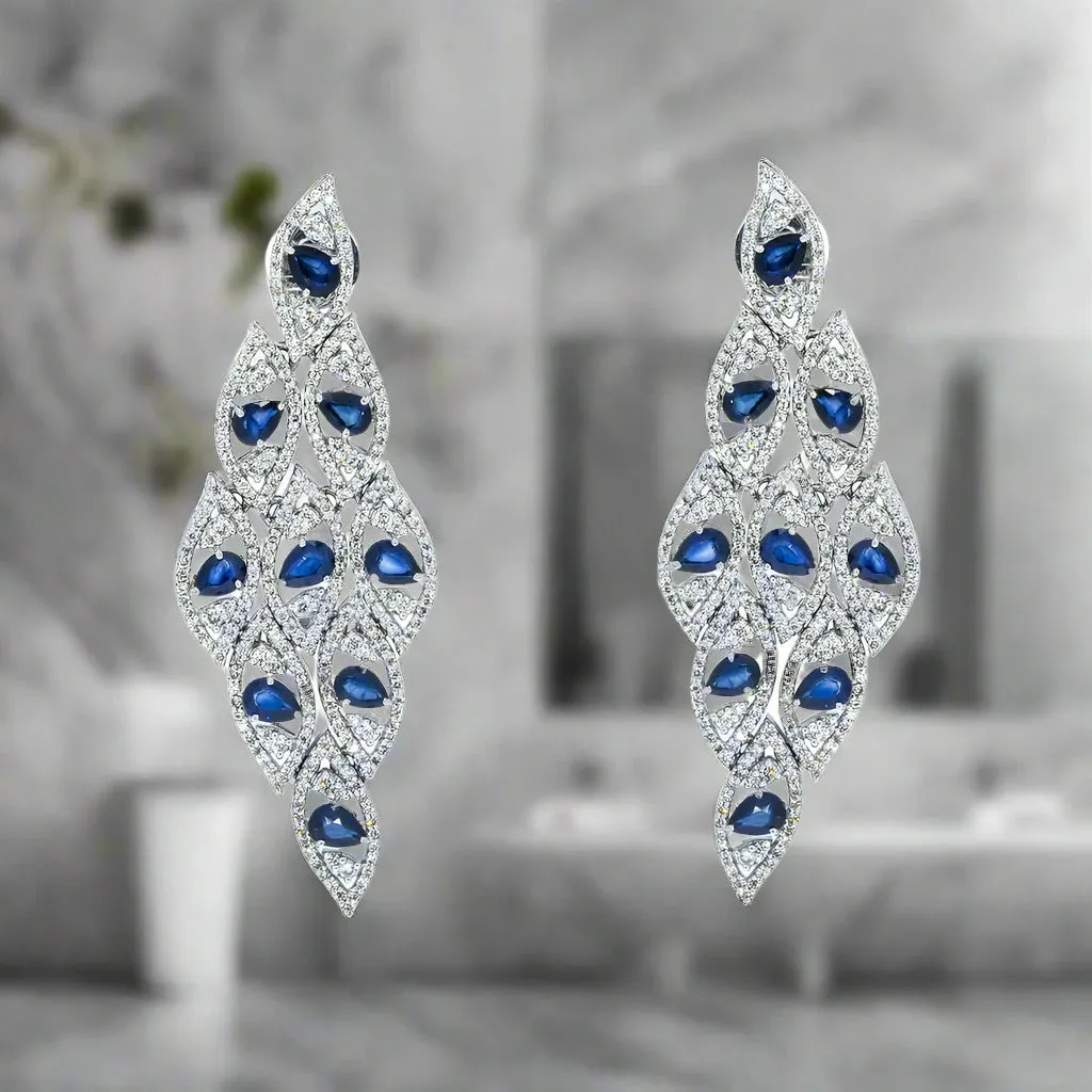 Johanna Pear Cut Sapphire & Diamond Drop Earrings in 14K White Gold