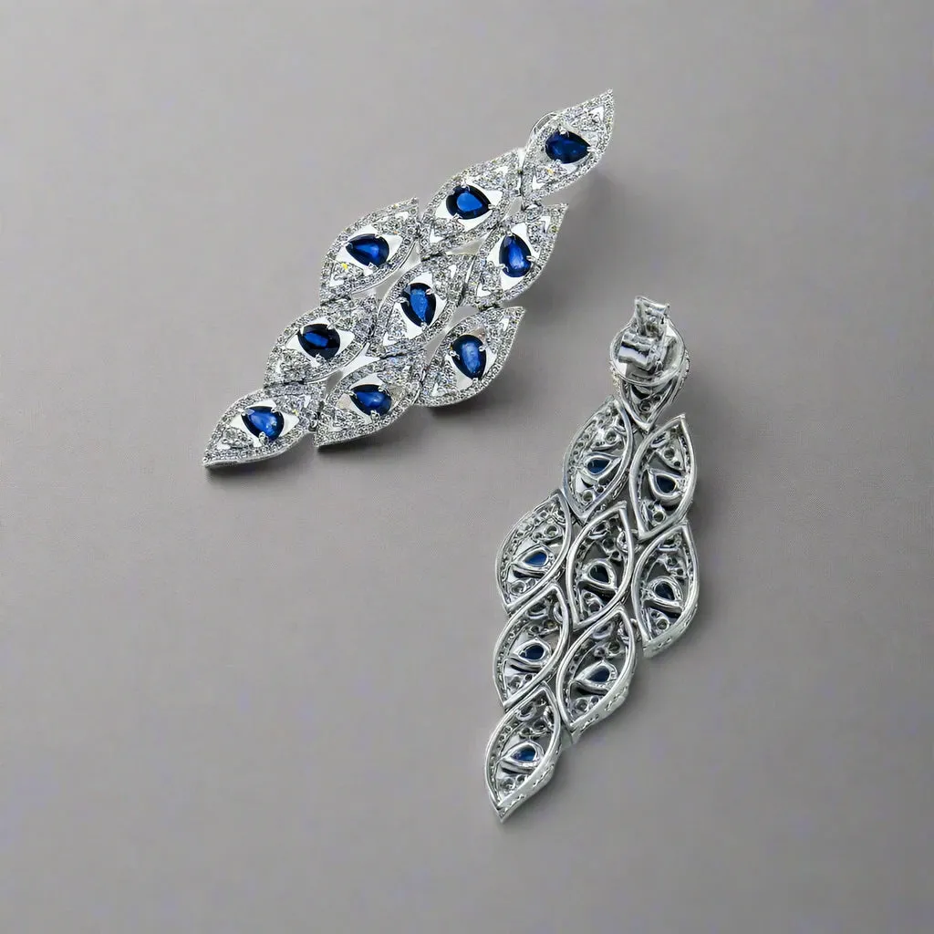 Johanna Pear Cut Sapphire & Diamond Drop Earrings in 14K White Gold