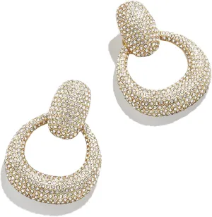 Jordan Statement Earrings - Luxurious Vintage Circular Silhouette Pave Drop Earrings, Retro Door Knocker Earrings, Hypoallergenic, Gold Plated Brass Earrings for Women, Fashion Jewelry
