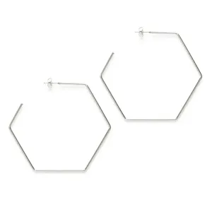 Jumbo Hexagon Hoop Earrings in Silver