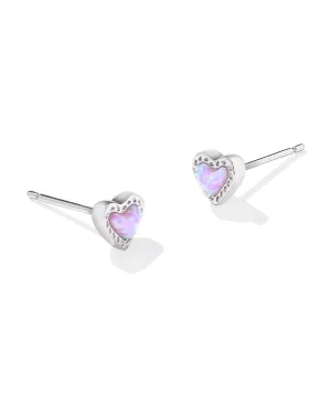 Kendra Scott Mini Ari Heart Stud Earrings in Bubblegum Kyocera Opal and Rhodium Plated