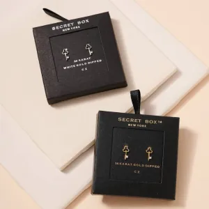 Key CZ Secret Box Gold Dip Stud Earrings