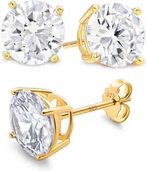KEZEF Sterling Silver Stud Earrings for Women & Men - 4-Prong Setting Cubic Zirconia Earrings Studs - Premium CZ S925 Hypoallergenic - Available in 14K White and Yellow Gold, Rose Gold - 3mm to 9mm