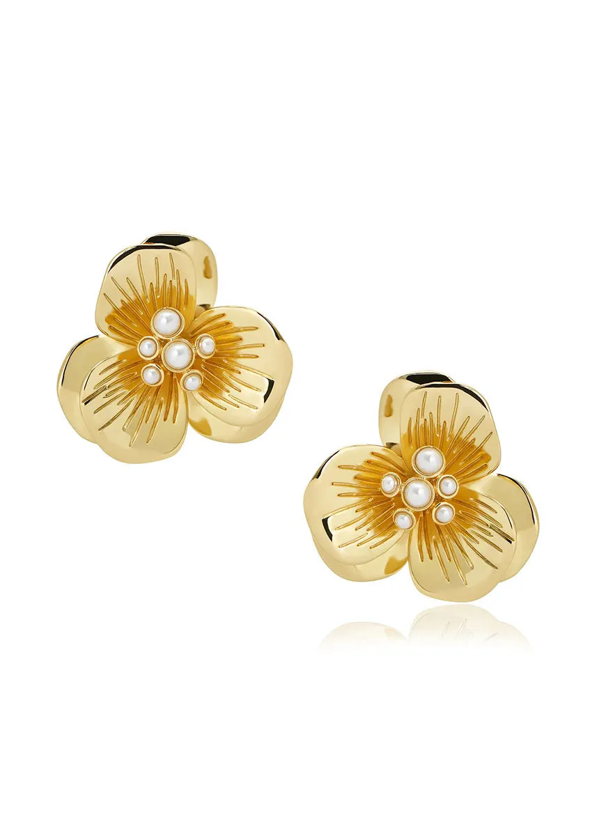 Kira Floral Statement Studs - Gold
