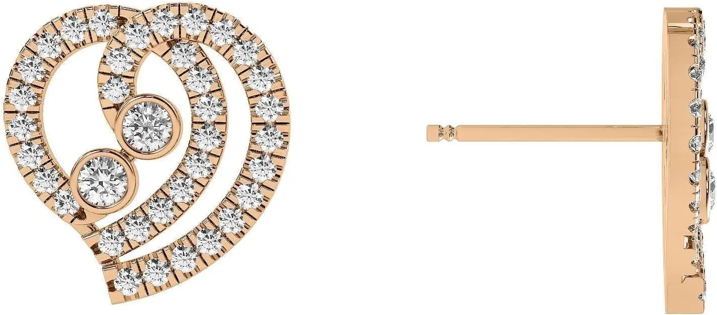Lab-Grown Diamond Fancy Heart Stud Earrings, EF-VS Clarity, Push-Back Clasps – Available in White, Yellow, and Rose Gold