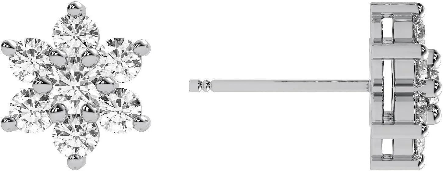 Lab-Grown Diamond Flower Stud Earrings, EF-VS Clarity, Push-Back Clasps – Available in 14K White Gold, Yellow Gold, and Rose Gold