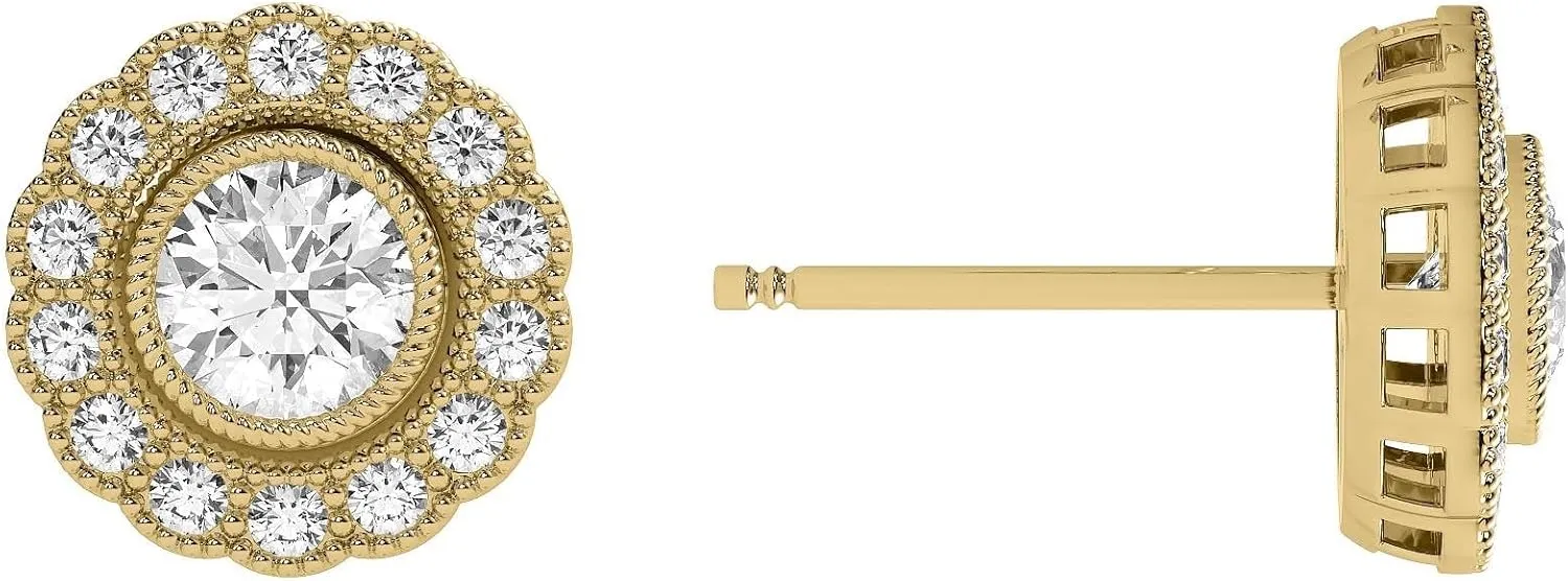 Lab-Grown Diamond Flower Stud Earrings, EF-VS Clarity, Push-Back Clasps – Available in White, Yellow, and Rose Gold