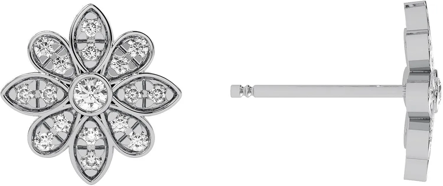 Lab-Grown Diamond Flower Stud Earrings, EF-VS Clarity, Push-Back Clasps – Available in White, Yellow, and Rose Gold