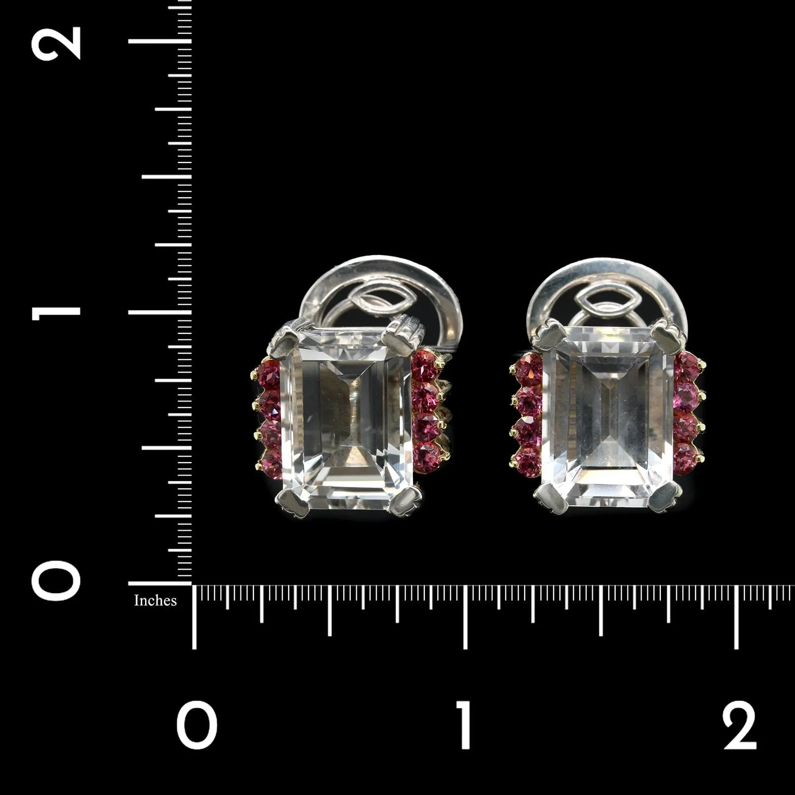Lagos Caviar Sterling Silver and 18K Yellow Gold Estate White Topaz and Pink Tourmaline Earrings