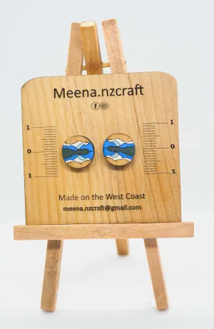 Lake Matheson Mirror Lake Wooden Rimu Stud Earrings
