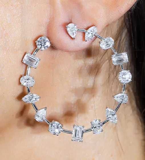 Lanika 10 Carats Multi-Cut Lab Grown Satellite Diamond Hoop Earrings in 14k White Gold