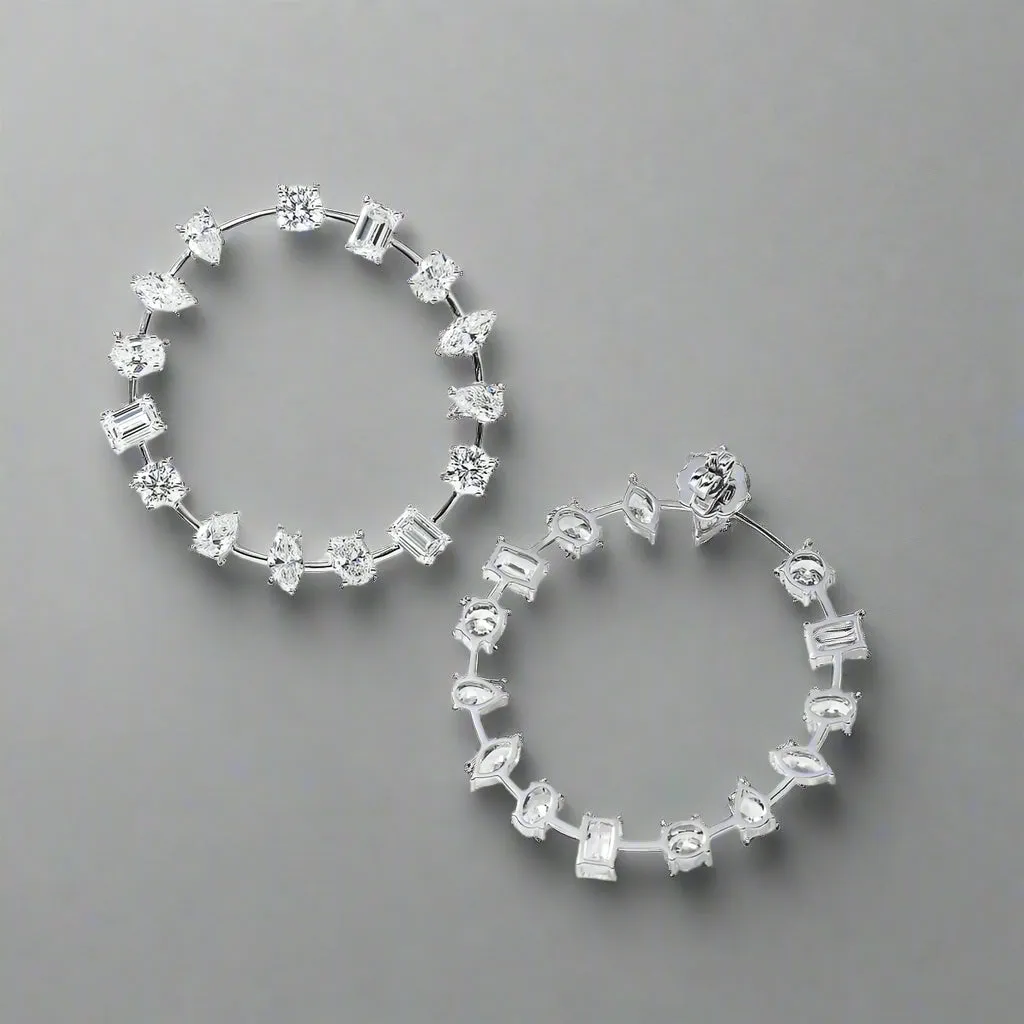 Lanika 10 Carats Multi-Cut Lab Grown Satellite Diamond Hoop Earrings in 14k White Gold