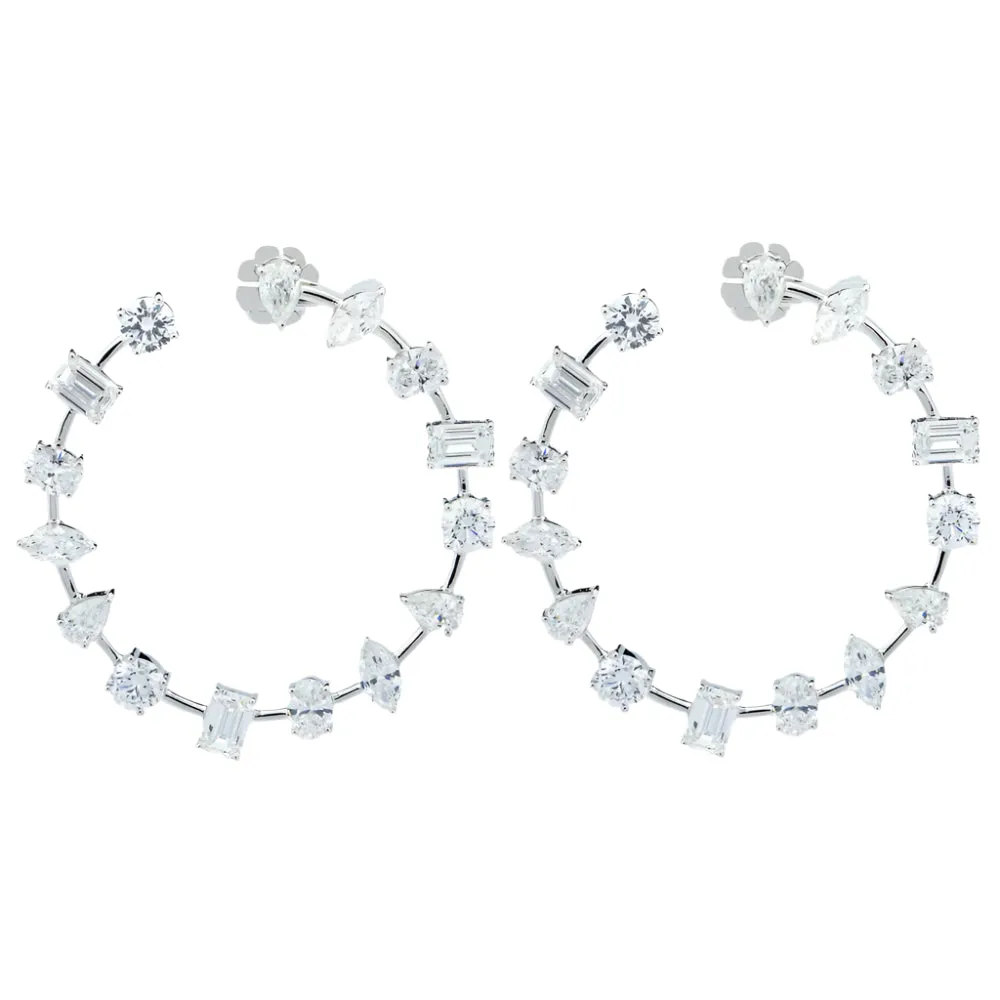 Lanika 10 Carats Multi-Cut Lab Grown Satellite Diamond Hoop Earrings in 14k White Gold