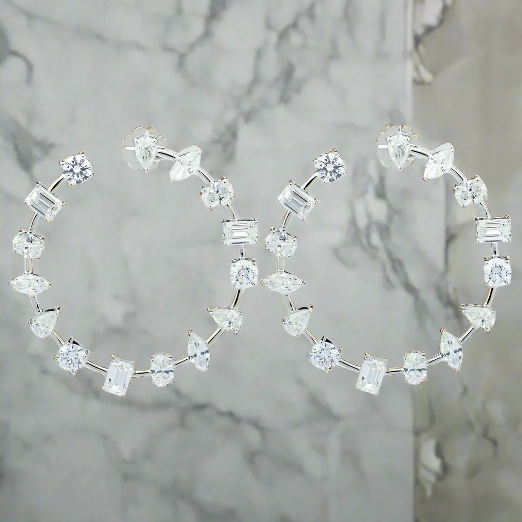 Lanika 10 Carats Multi-Cut Lab Grown Satellite Diamond Hoop Earrings in 14k White Gold