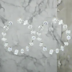 Lanika 10 Carats Multi-Cut Lab Grown Satellite Diamond Hoop Earrings in 14k White Gold