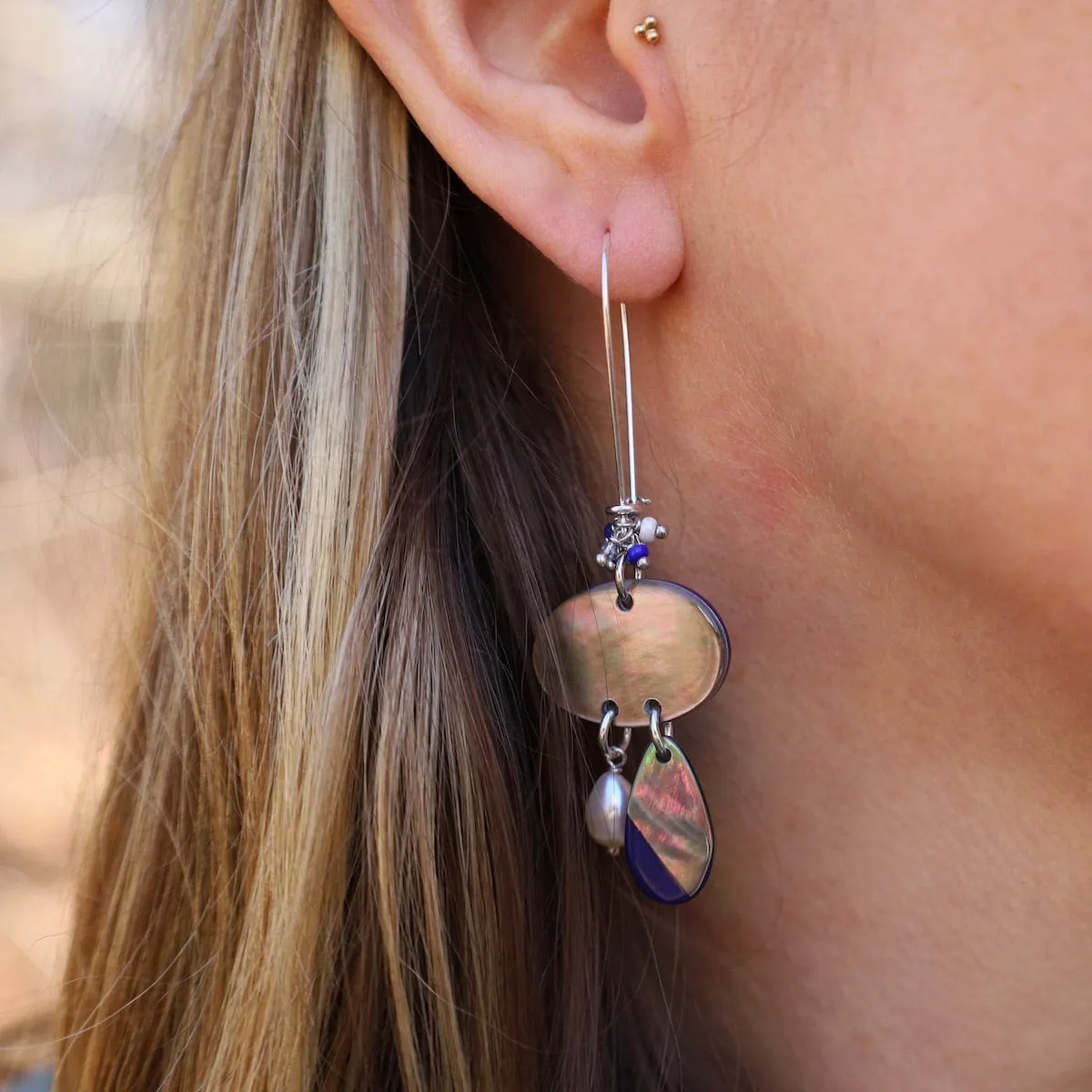 Lapis Blacklip Cluster Earrings