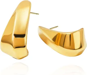 Large Chunky Geometric Hook Earrings for Women,Big Thick Cool Stainless Steel Irregular Triangle 3D Trendy Vintage Earrings Minimalist Statement Fashion Modern Summer Jewelry Gifts