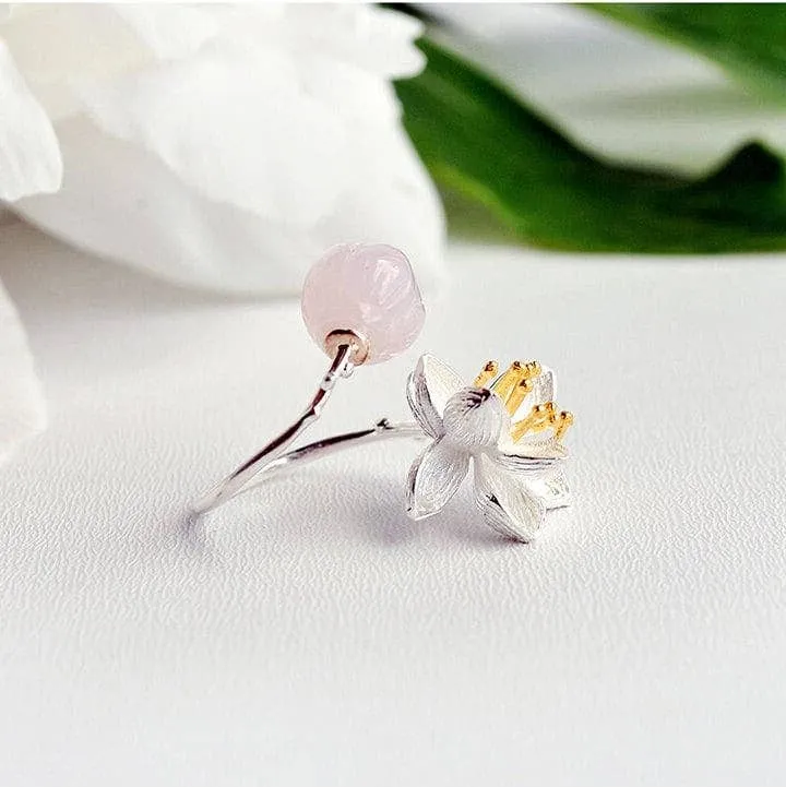 Large Leaf Flower Ring Leaves Floral Jewelry Dainty Ring