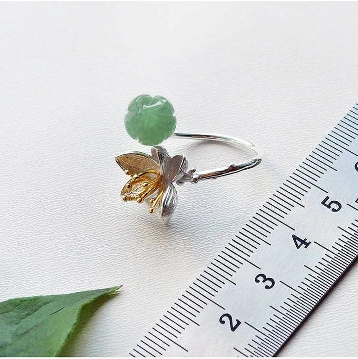 Large Leaf Flower Ring Leaves Floral Jewelry Dainty Ring