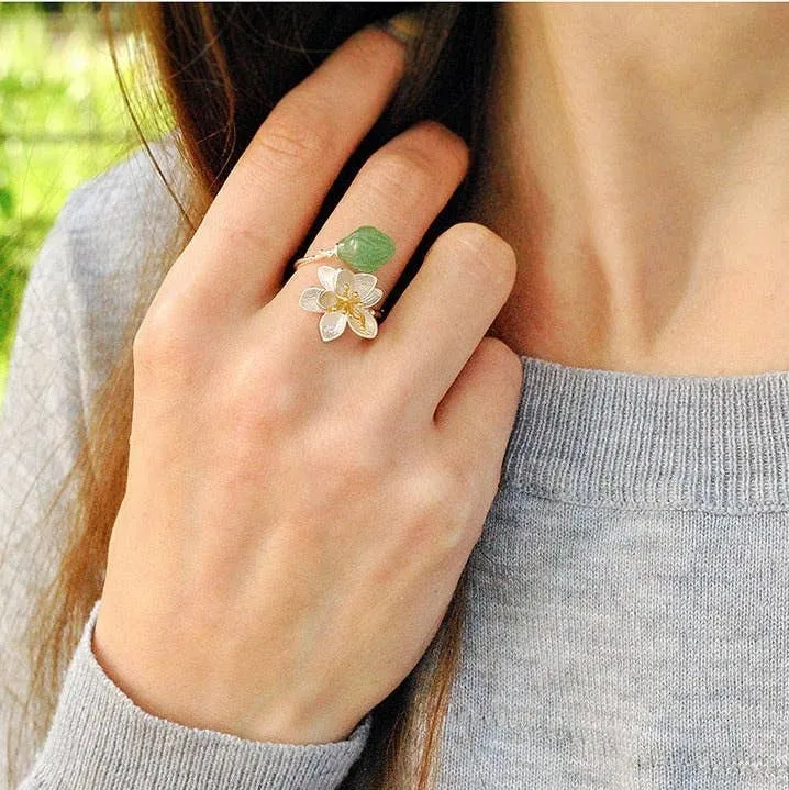 Large Leaf Flower Ring Leaves Floral Jewelry Dainty Ring