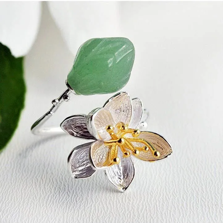 Large Leaf Flower Ring Leaves Floral Jewelry Dainty Ring
