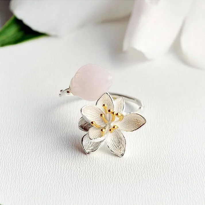 Large Leaf Flower Ring Leaves Floral Jewelry Dainty Ring