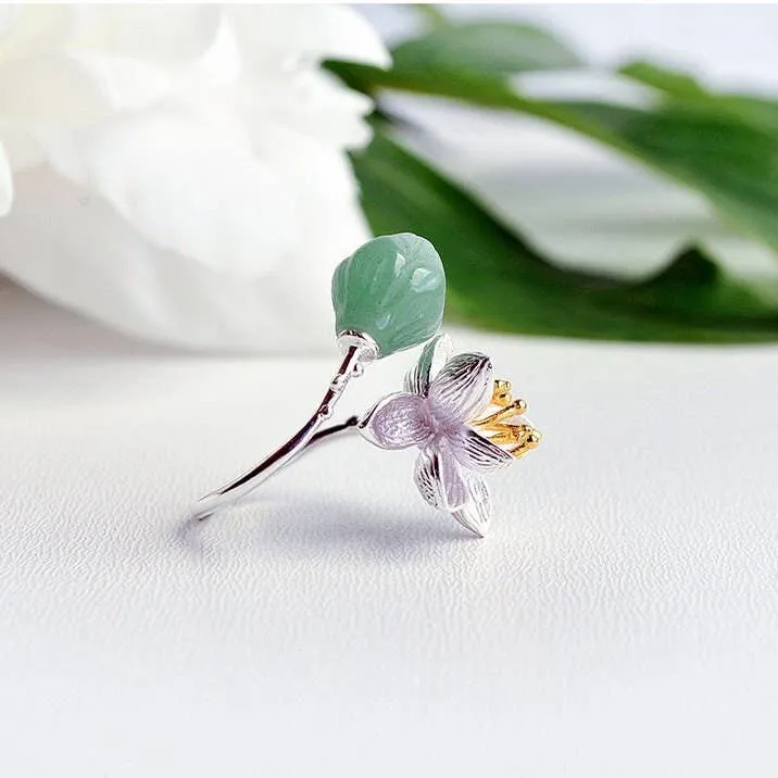 Large Leaf Flower Ring Leaves Floral Jewelry Dainty Ring