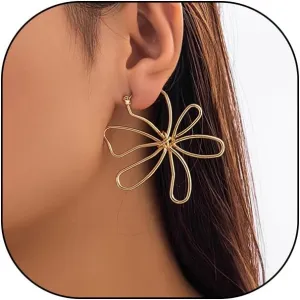 Large Linear Flower Hoop Earrings for Women Geometric Irregular Wire Frame Floral Huggie Earrings Minimalist Flower Metal Earrings Charm Jewelry Gifts