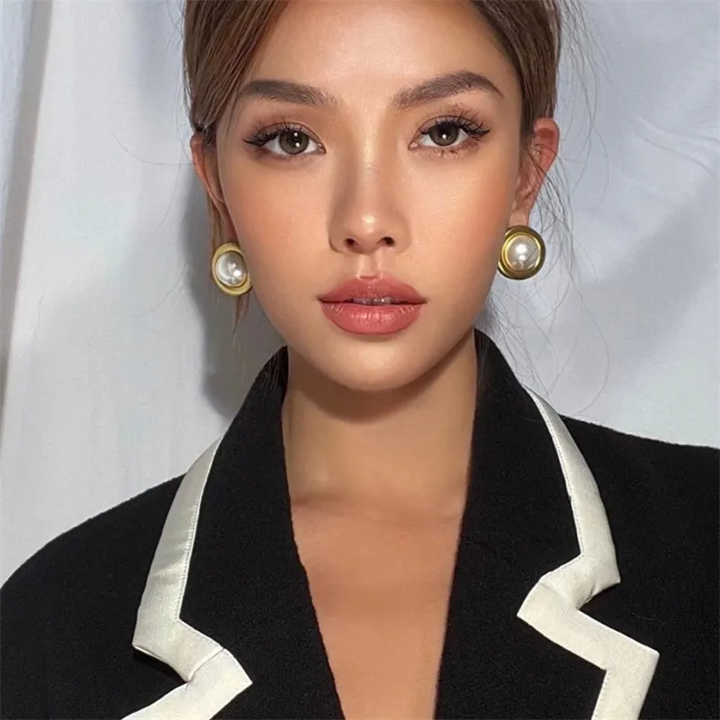 Large Pearl Earrings With Gold Bezel | Style No. 206