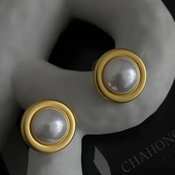 Large Pearl Earrings With Gold Bezel | Style No. 206